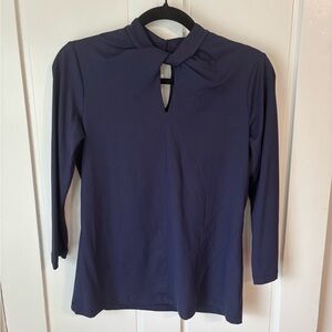 J. McLaughlin Deep Blue Keyhole Blouse